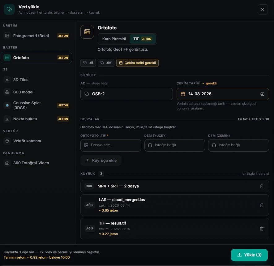 CartaX veri yükleme penceresi